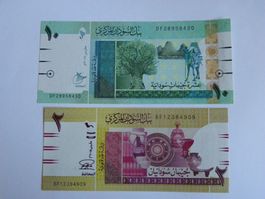 2 Banknoten Sudan 10 und 2 Pfund, Zustand Unc, echt