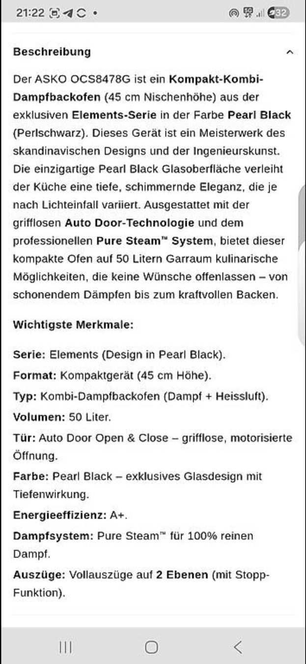 Forni: ASKO KOMBISTEAMER NEU ORGINALVERPACKT – Nuovo e nell'imballaggio originale da Unterstammheim venduto da P911993 4