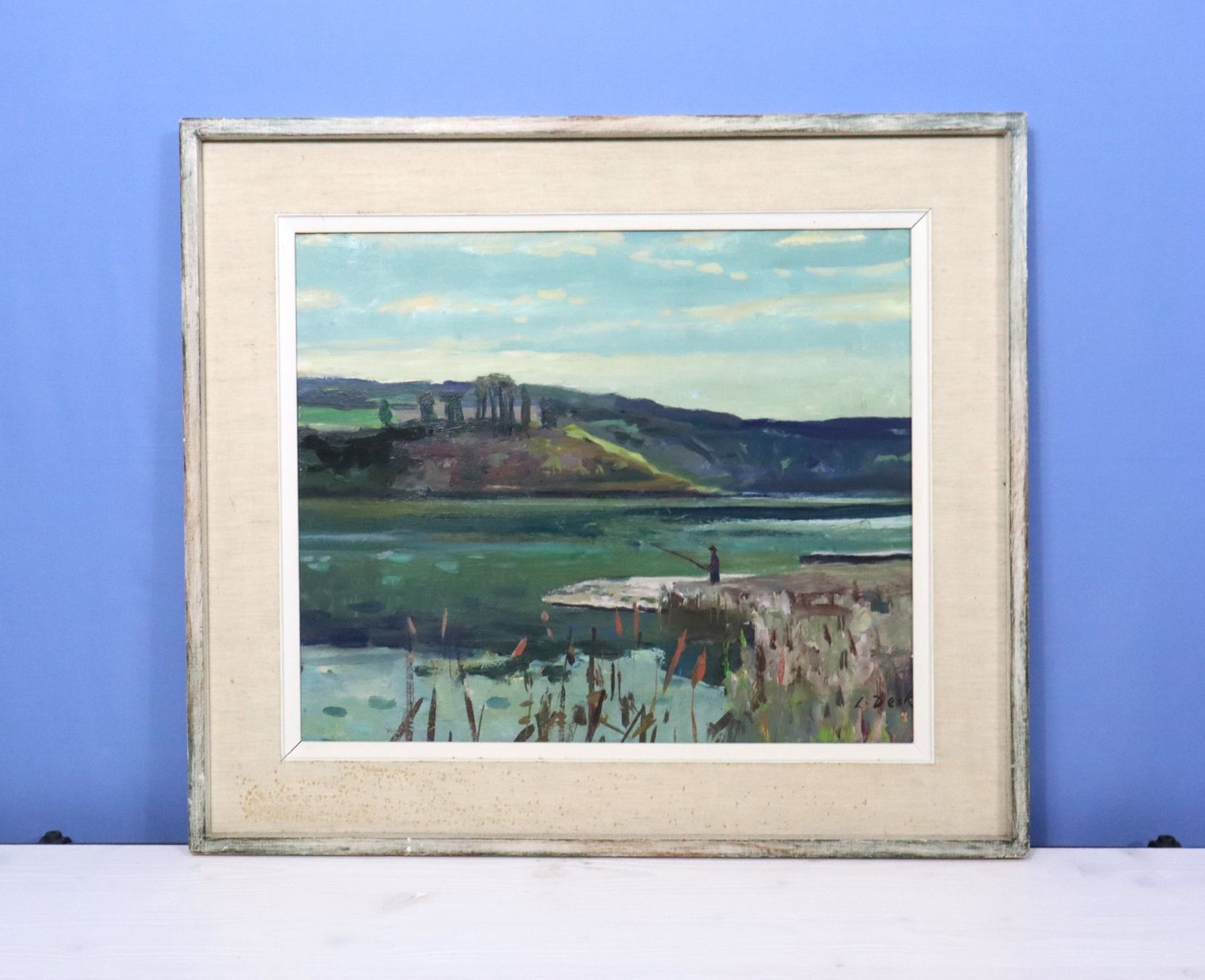 Dipinti: Leo Deck 1908-1997, Gemälde "Fischer am Wohlensee", signiert – Usato da Zug venduto da Kunst-Fundgrube 3