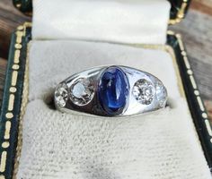 Antiker Saphir Cabochon Diamant Gipsy Ring Platin 950
