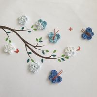 5 Blumen + 3 Schmetterlinge gehäkelt (uncinetto) 734 D