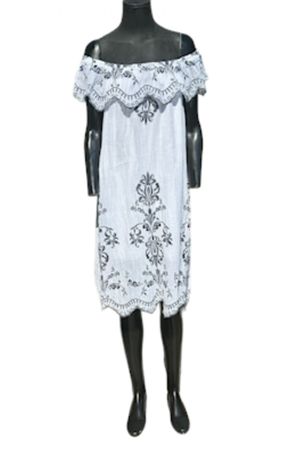 Italian Off-Shoulder Summer Dress White Embroidered