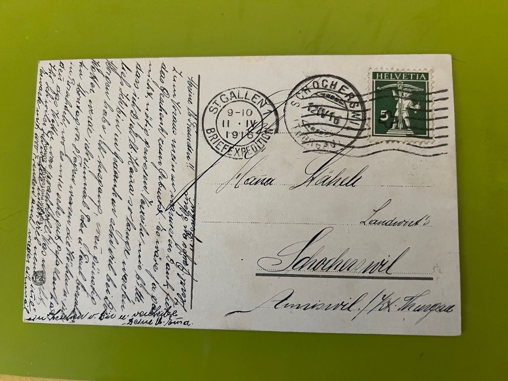 Cartoline postali: St. Gallen Marktgasse mit Tram, Stempel 1916 – Usato da Steinach venduto da Momoco 1