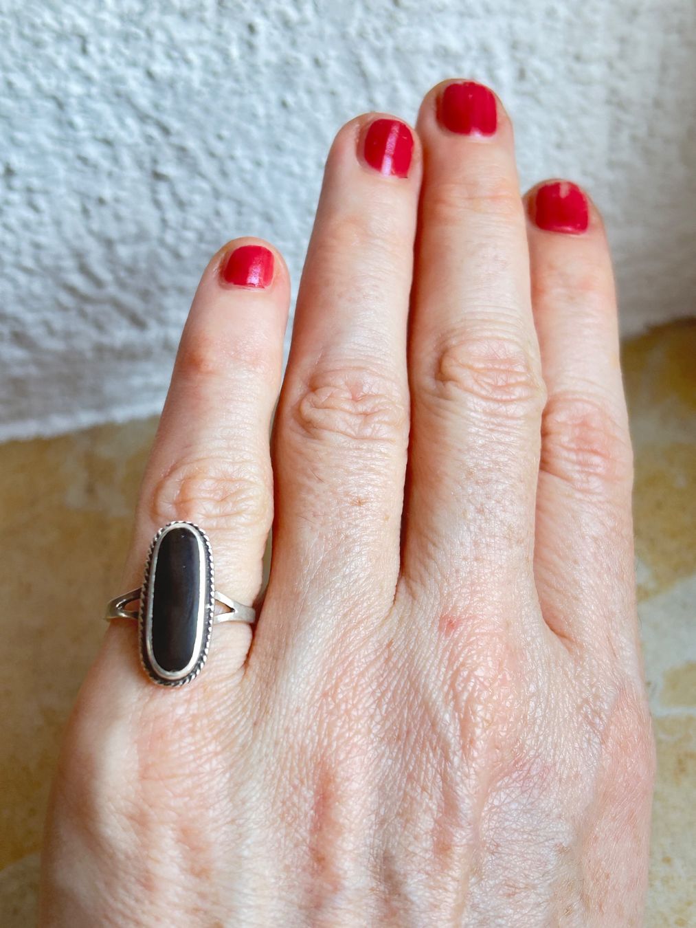 Onyx Anelli: Vintage Onyx Silber Ring (49) – Usato da Dittingen venduto da Bellevista 1