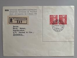 1934 NABA Einges. Brief Frankatur Paar 198 Rücks. Vignette