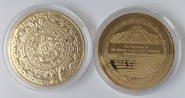 MAYA KALENDER MEDAILLE - IN MUENZKAPSEL - KUPFER VERGOLDET