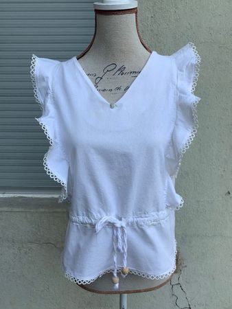 Superbe Top-blouse BY CLARA 100%coton dentelles t.S