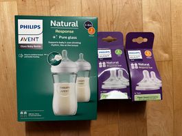 Philips Avent Natural Response 2 Glas Babyflaschen+ 6 Sauger