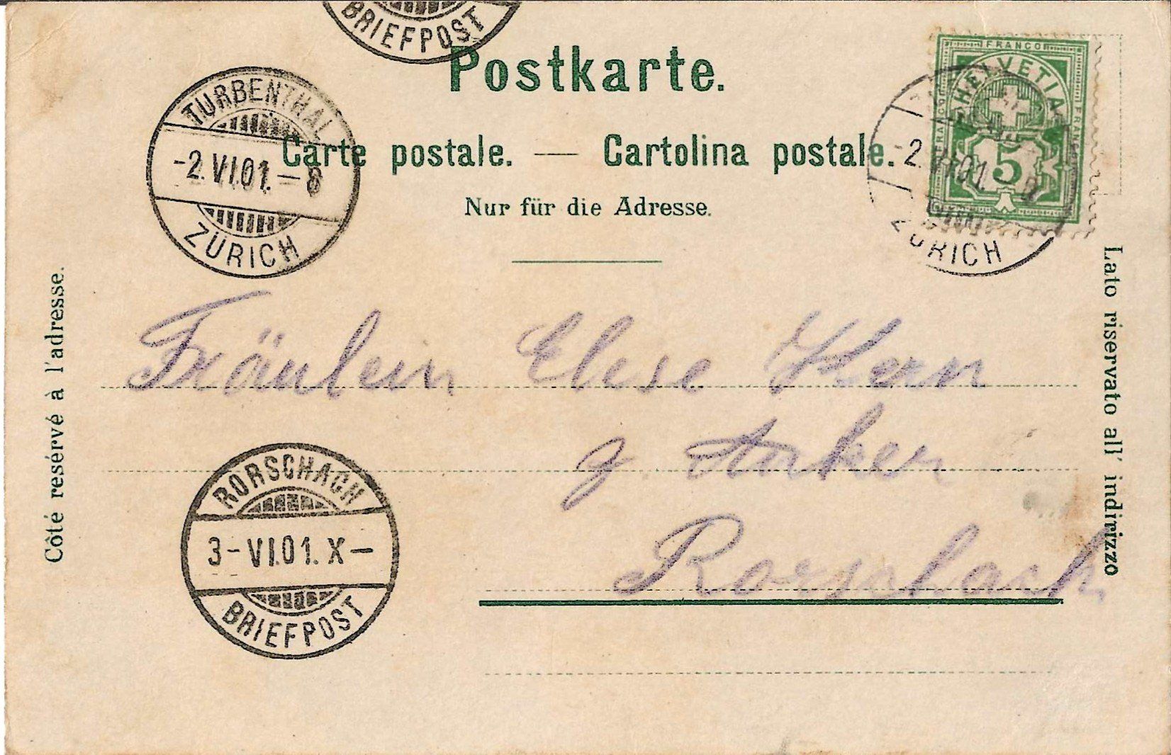 Cartoline postali: Karte Turbenthal 1901) – Usato da Zürich venduto da Philacat11 1