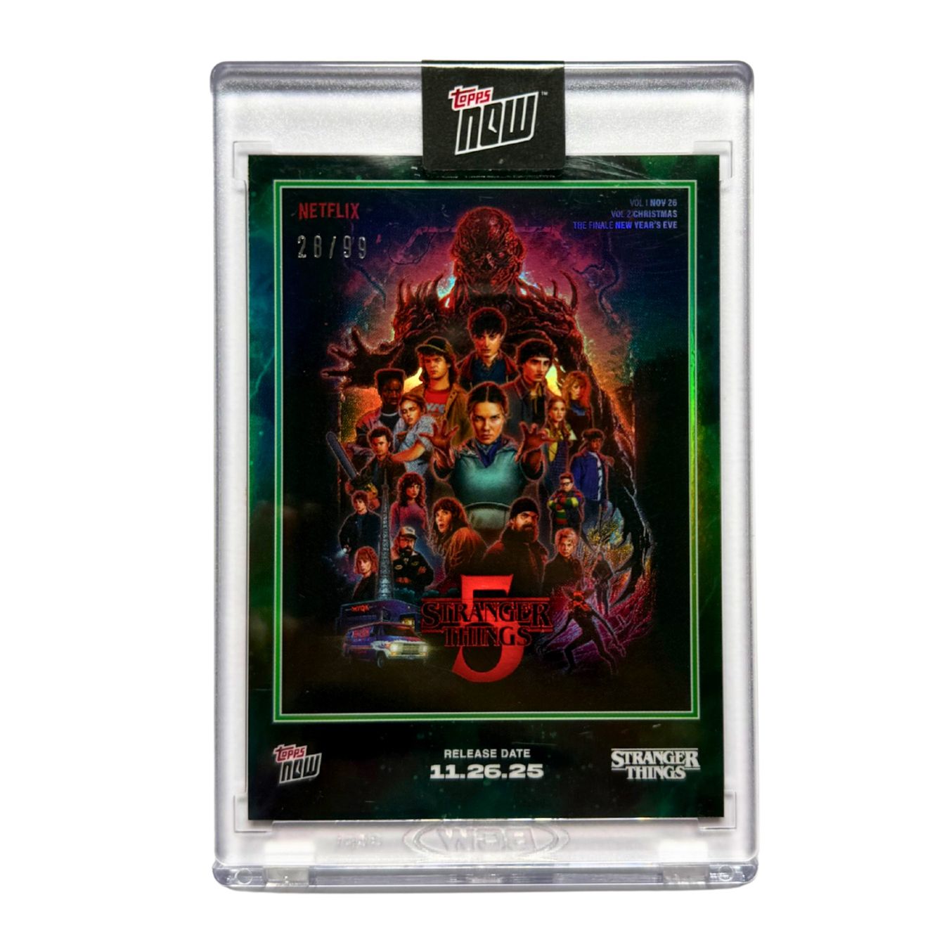 Topps Carte collezionabili: 2025 Topps Now Stranger Things - Green Foil Parallel /99 – Nuovo e nell'imballaggio originale da St-Légier-Chiésaz venduto da GemMintCH
