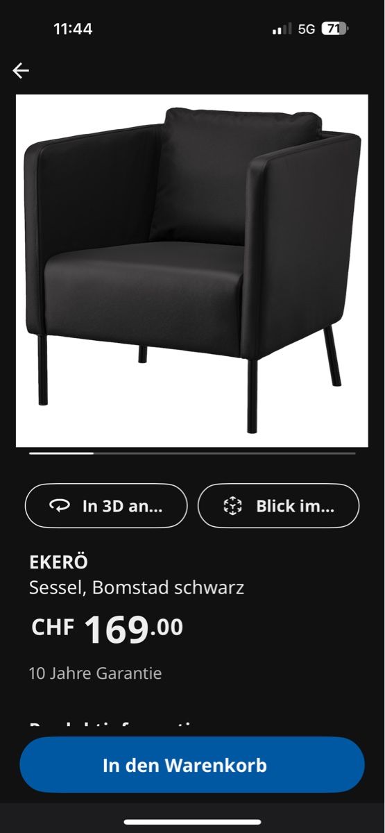 Ikea Sessel: Moderner IKEA EKERÖ Sessel schwarz – Neu (gemäss Beschreibung) aus Allschwil von Herzundgast
