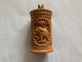 Vintage Handgeschnitztes Holz Dose mit Deckel - Teemühle