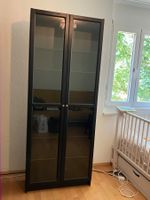 Bücherregal mit Vitrinentüren, Billy/Oxberg, schwarz
