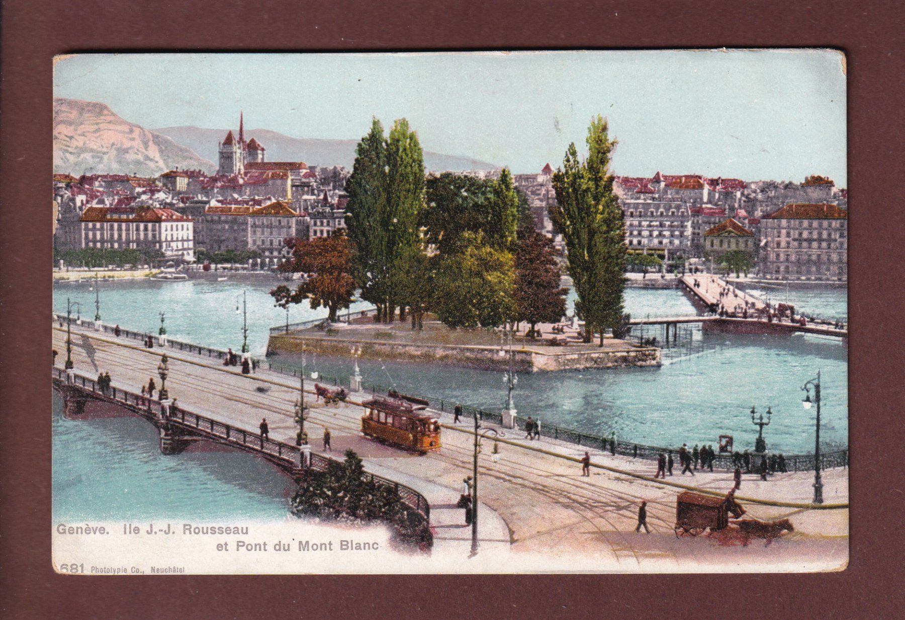 Ansichtskarten: GENEVE - Île Rousseau - Tram - 1906 – Gebraucht aus Pully von nicecards