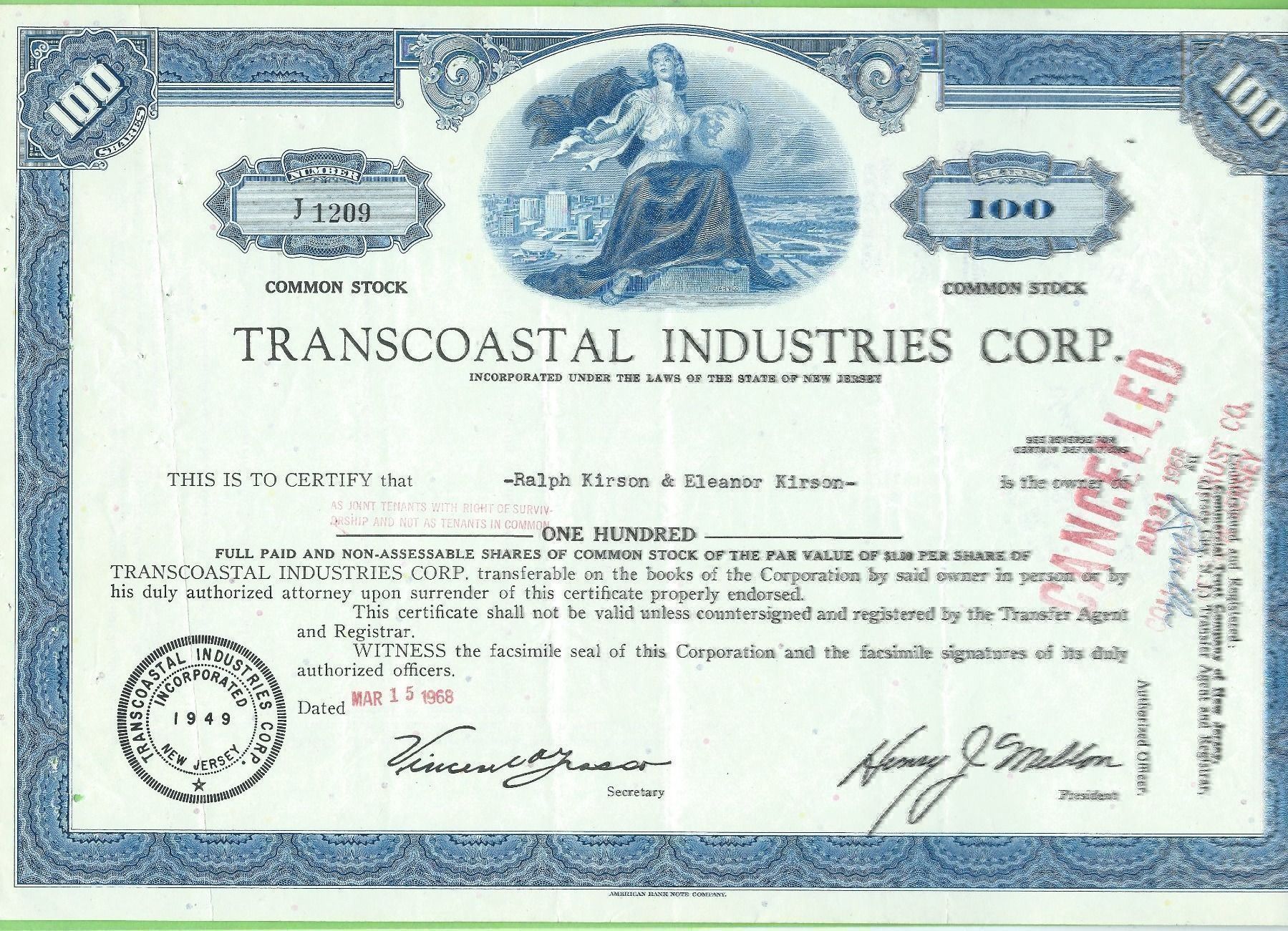 Tutti le monete: Transcostal Industries Corp. 1968 – Usato da Zürich venduto da t24_de