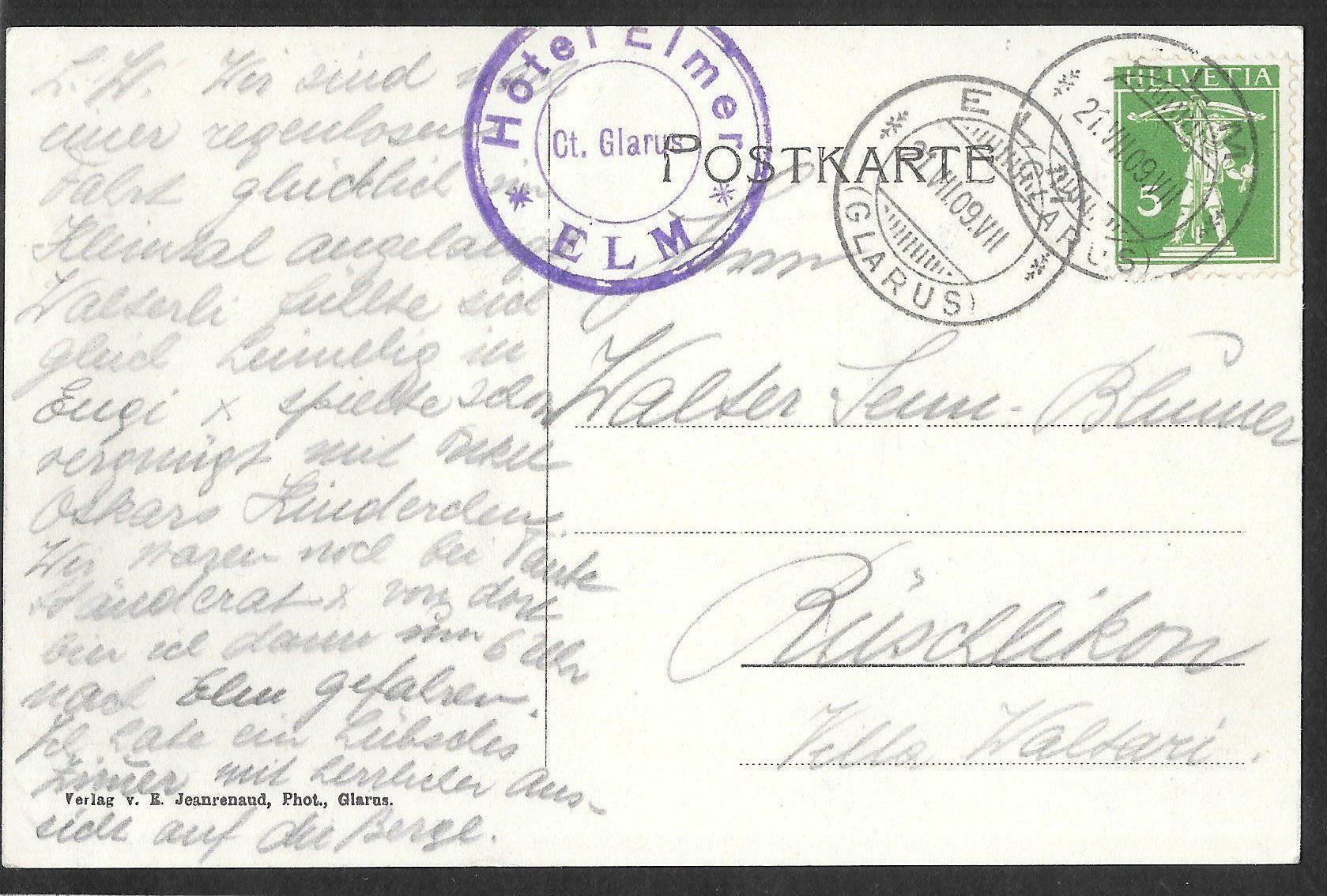 Cartoline postali: Elm Einzelhaus mit Hotelstempel Hotel Elmer – Usato da Olten venduto da clotaldi 1