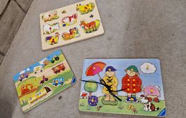 3× Kinderpuzzle aus Holz - Lernpuzzle - 1 Teil fehlt