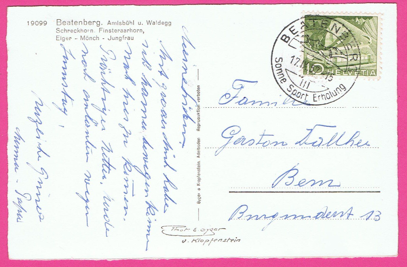 Ansichtskarten: Beatenberg gel 1957 – Gebraucht aus Einsiedeln von dillie 1