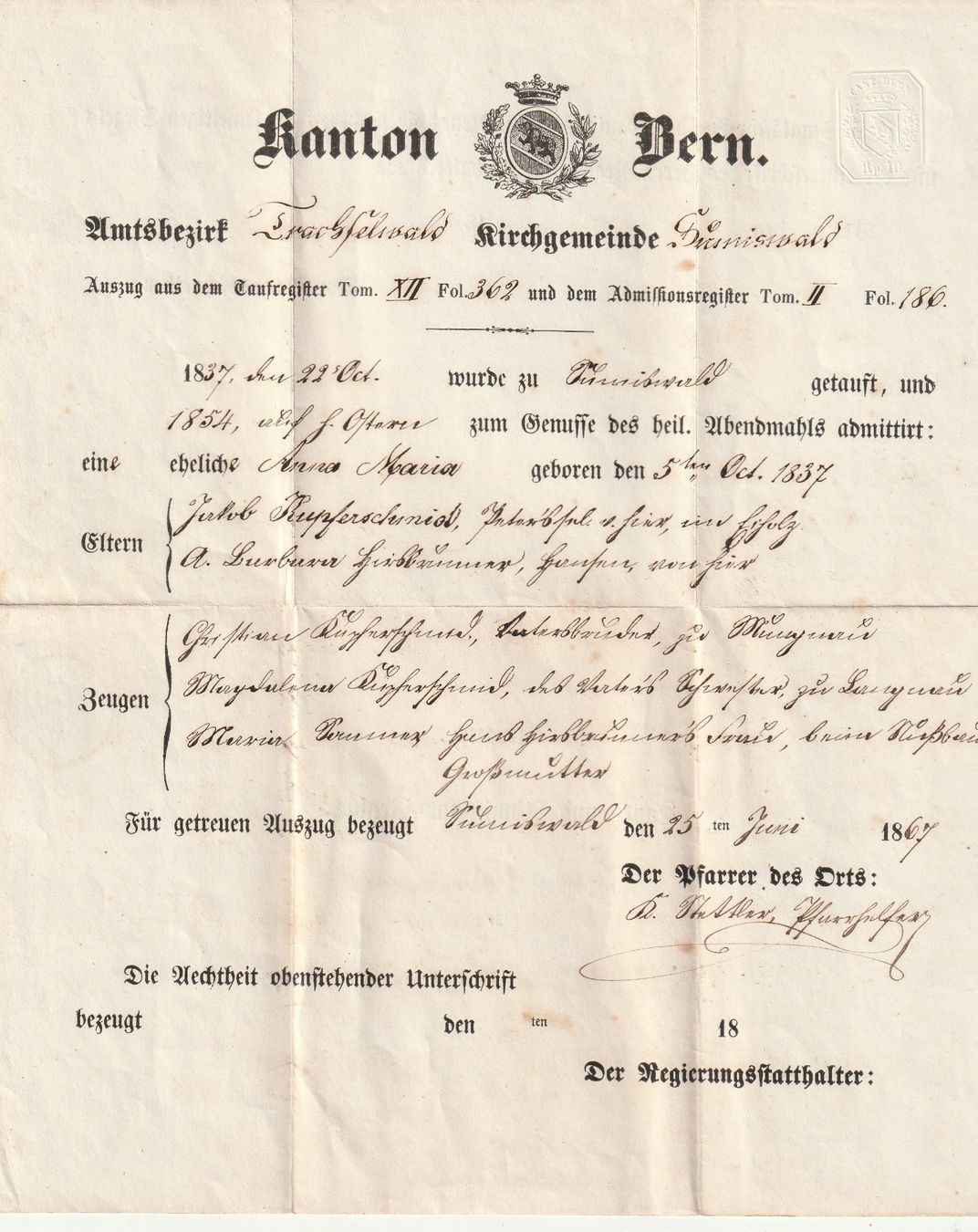 Documents: Dokument Sumiswald Kirchgemeinde  1867 – D'occasion à Rorschacherberg par fratovi2