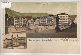 Gruss aus Einsiedeln - Hauptplatz, Kloster - Litho