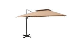Parasol déporté beige, 3mX3m avec base en béton.