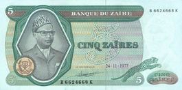 Zaire 5 Zaires 1977 P-21b UNC