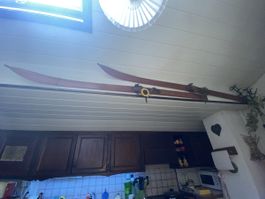Skis vintage en bois "Leman" décoration murale