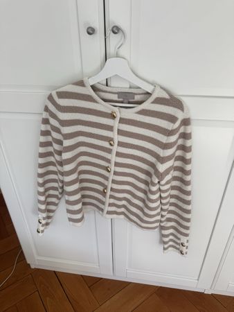 H&M Strickjacke Beige/Weiss Gestreift, Grösse M, Top!