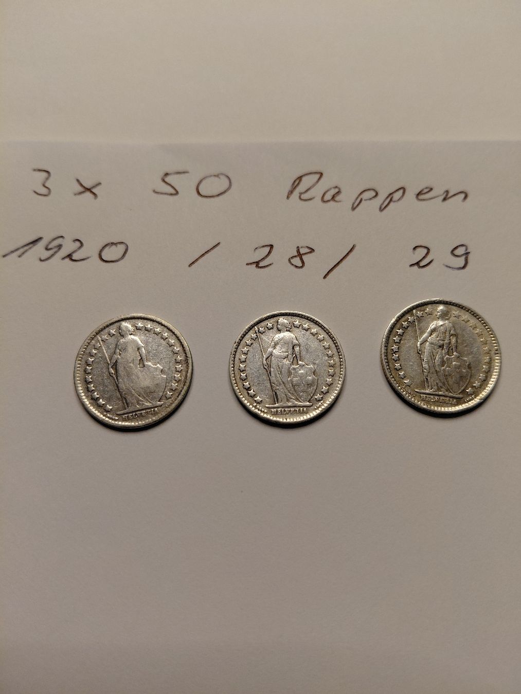 Tutti le monete: 3x 50 Rappen Silber 1920 28 und 29 – Usato da Bonaduz venduto da topolino052 3