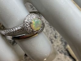 Silberring 2teilig mit Opal und Zirkonia, Gr.55.5