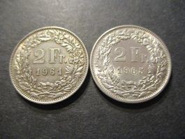 2 x 2.- Fr 1961 + 1965  Superbes pièces  Superbe qualité