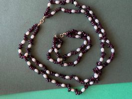 Halskette+ Armband GRANAT+Perlen (14 Karat gold)