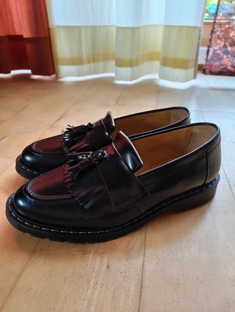 Solovair black hi-shine tassel loafer kiltie loafer