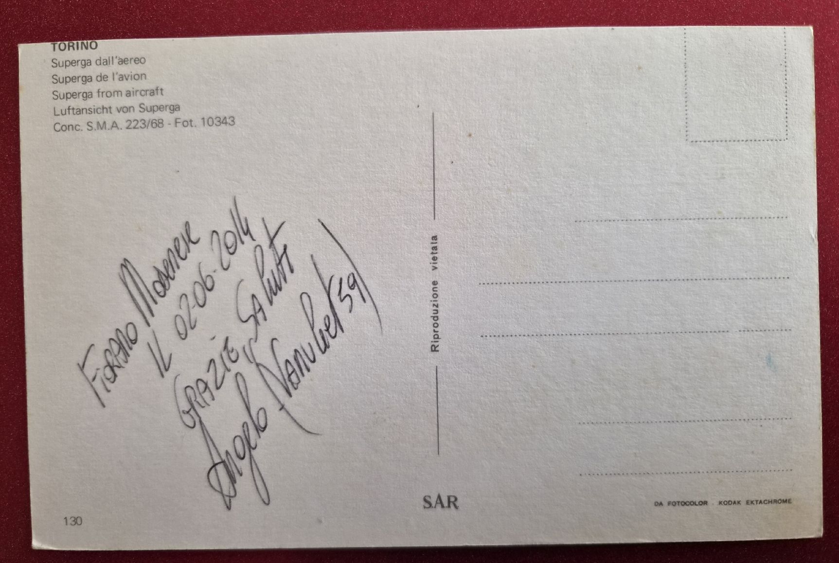 Cartes postales: Torino Superga dall'aereo 2014 – D'occasion à Melchnau par Arthurius 1
