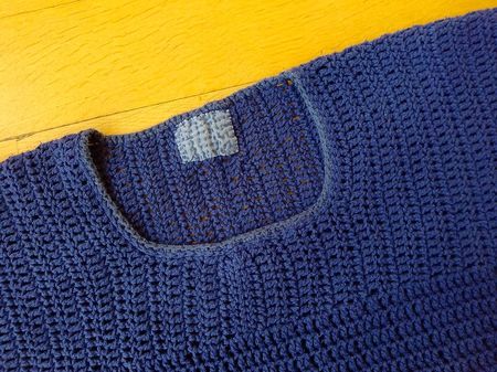 Pulli Pullover gehäkelt me made Baumwolle blau L - XL