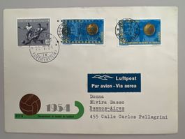 1954 Fussball WM Bern Luftpost Brief zusatzmarke Lichtenstei