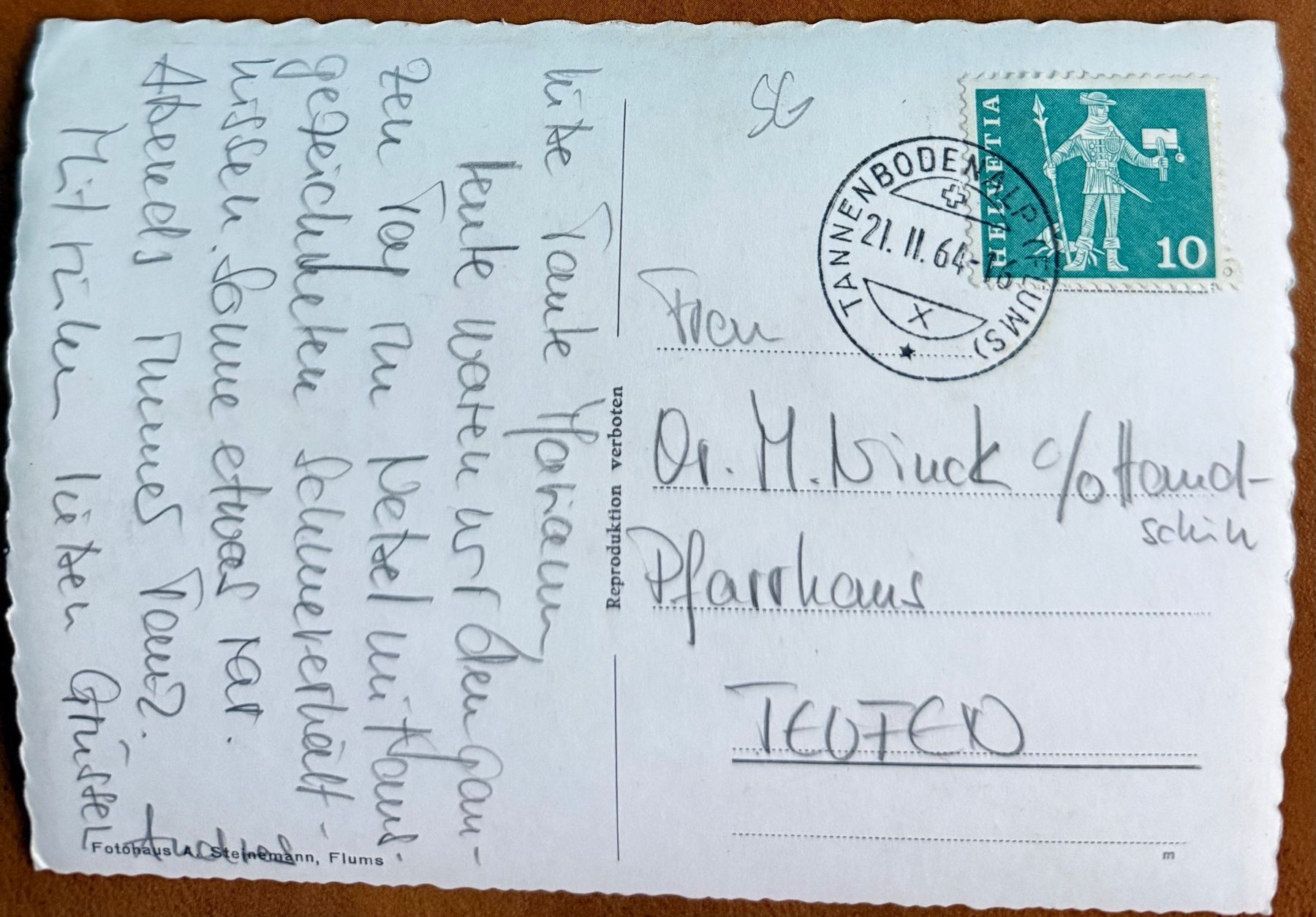 Cartoline postali: Flumserberg  - Kapelle St. Bernhard 1964 – Usato da Lutry venduto da Ediego 1