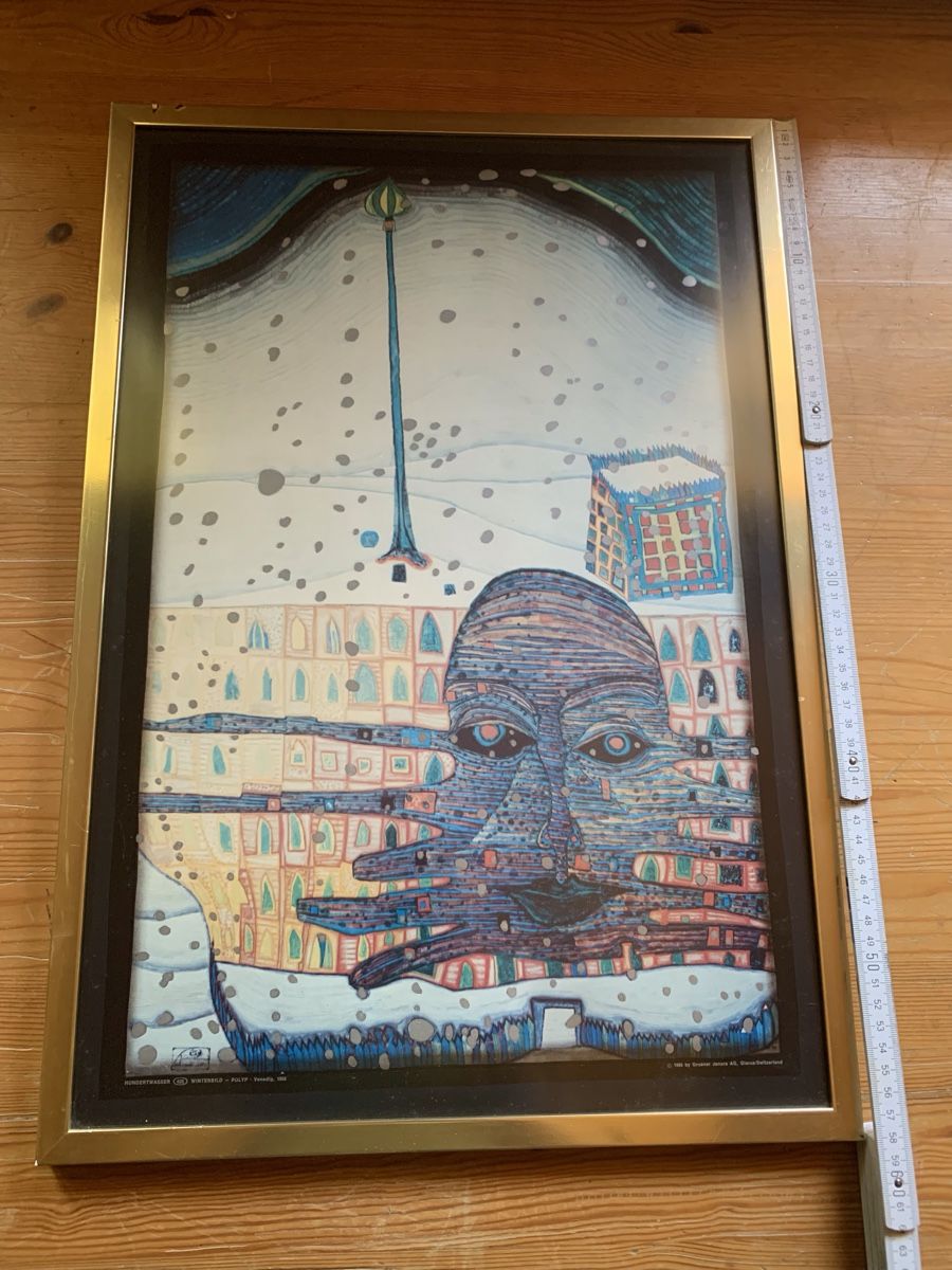 Foto & Immagini: Hundertwasser-Bild, Kunstdruck, Winterbild 1966, Goldrahmen – Usato da Dussnang venduto da pml253 1