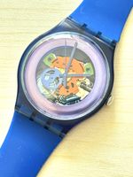 Armbanduhr Swatch blau transparent skelettiert gebraucht