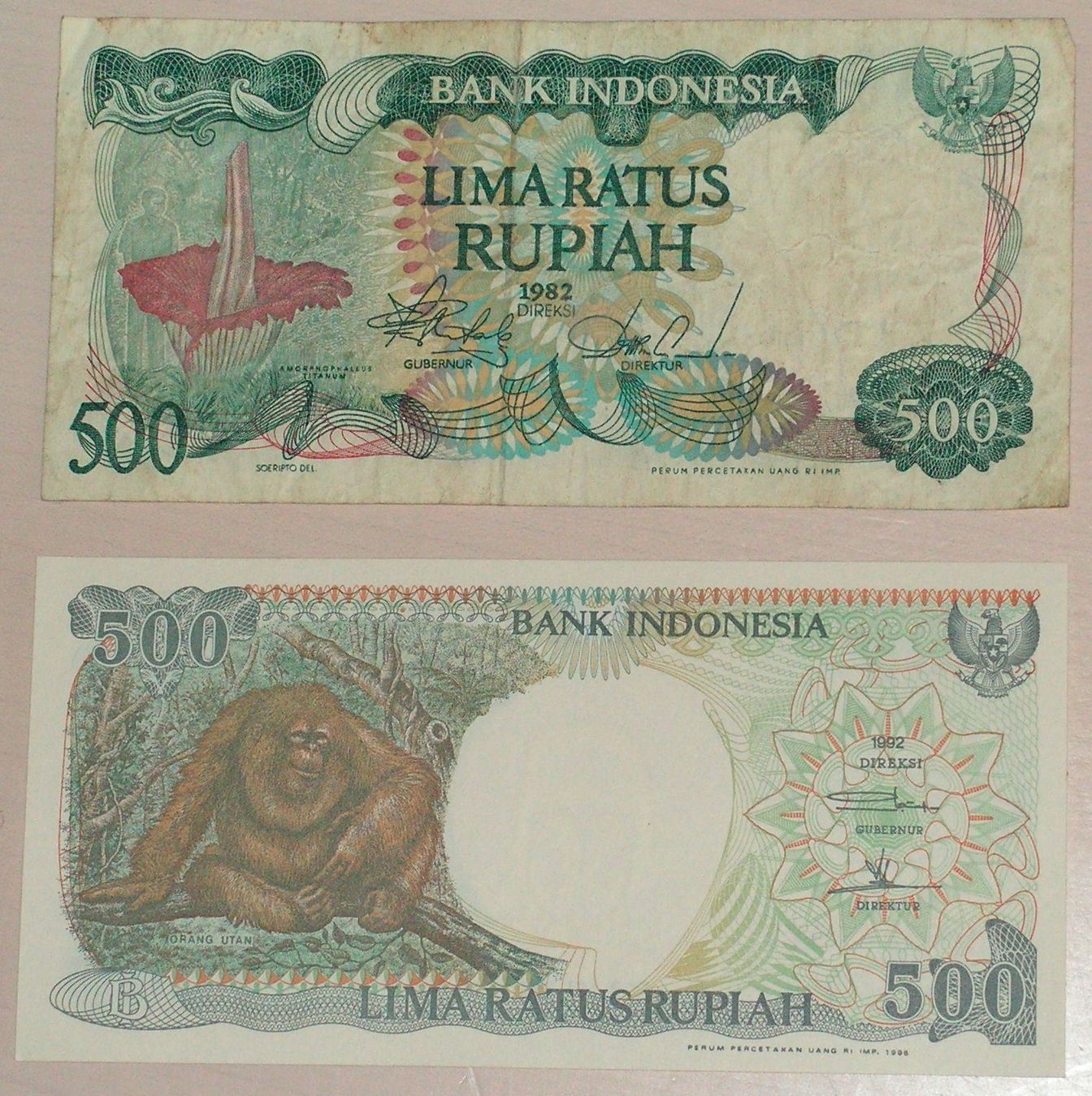 Banconote: Banknote 2x Indonesien 500 Rupiah, 1982 – Usato da Oberriet SG venduto da Manick