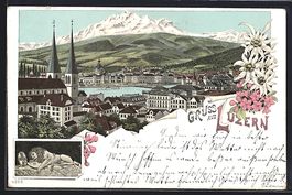 Lithographie Luzern, Ortsansicht, 1897