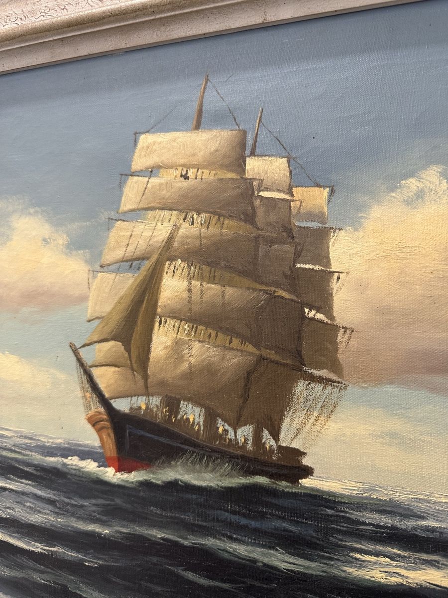 Dipinti: Antikes Gemälde Segelschiff auf hoher See – Usato da Ebikon venduto da Gaenggeliwaar 1
