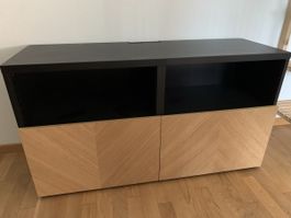 Lowboard schwarz Holzfronten 2 Tueren 2 offene Faächer