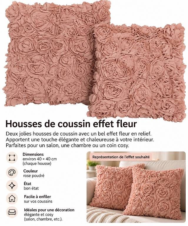 Cuscini: Housses de coussin effet fleur  rose poudré  – Usato da Sion venduto da Nushigo