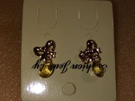 ohrringe modeschmuck mit blumen und kristall,,gelb kristall