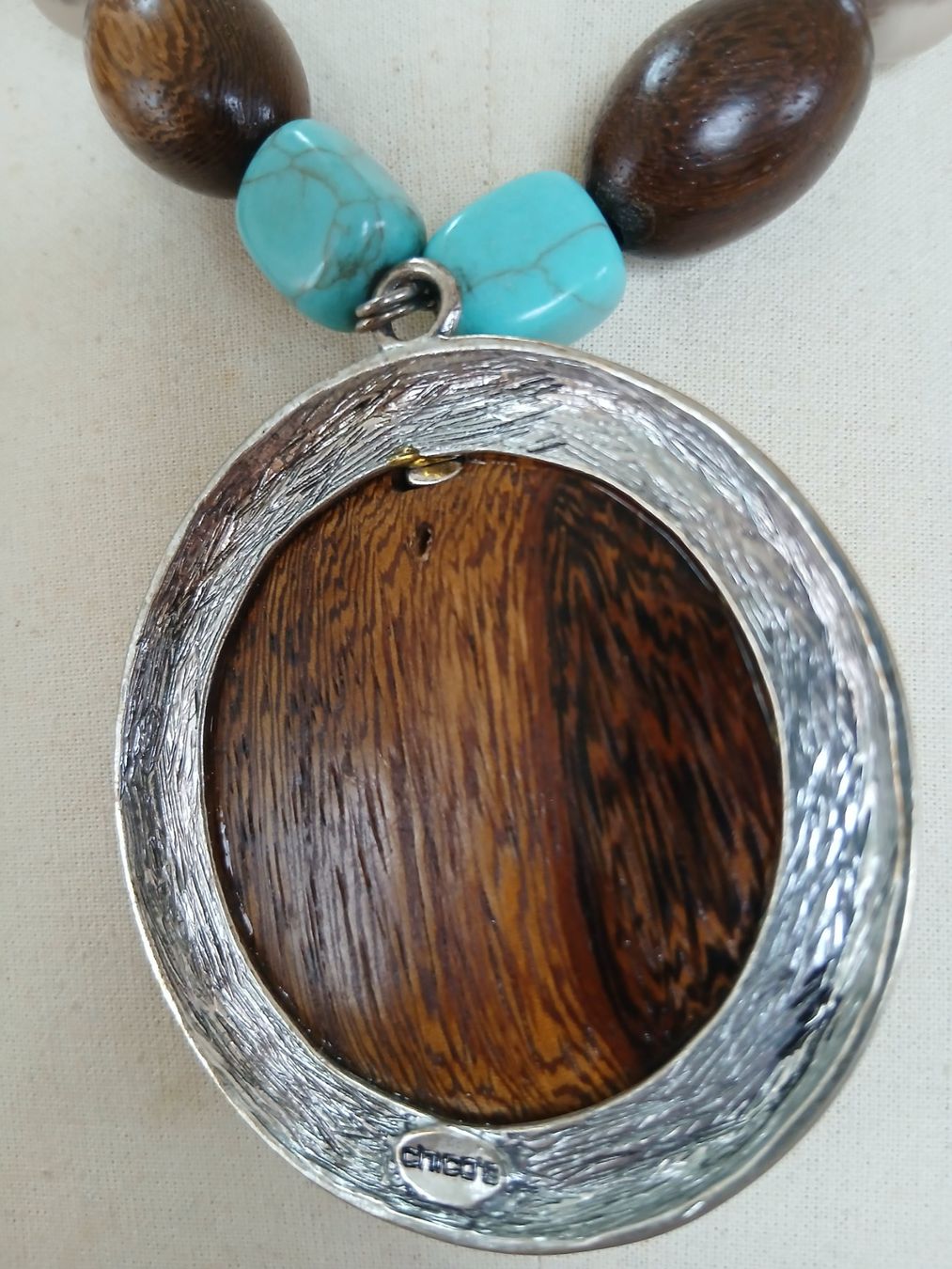 Catenine: Statement-Kette Holz Türkis Silber Sommer-Look – Usato da Beckenried venduto da SylvkensWorld 1