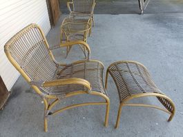 Ratan Sessel mit Beinhocker (2er Set)