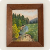 Tableau paysage de campagne – Rivière et forêt – 29 x 23cm