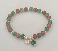Edelstein Armband Erdbeerquarz hohe Qualität Herz mit Silber