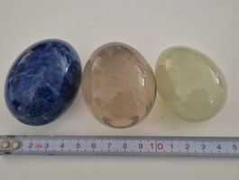 3 Deko Eier Lapislazuli Rauchquarz Calcit Mineralien Top